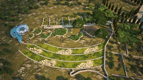 Aerial view of Phoenix Arbor regenerative campus plan on Murter Island